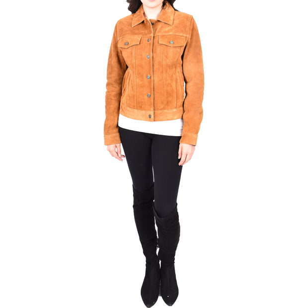 Womens Tan Suede Trucker Jacket American Western Style Marisa