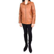 Womens Classic Semi Fitted Biker Real Leather Jacket Nicole Tan-5