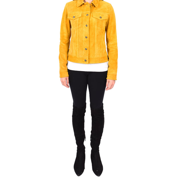 Womens Yellow  Suede Trucker Jacket American Western Style Marisa