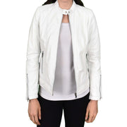 Womens Genuine Leather Biker Jacket Zip Casual Naomi White-5