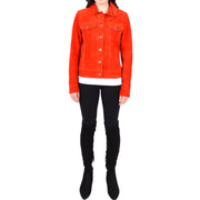 Womens Red Suede Trucker Jacket American Western Style Marisa