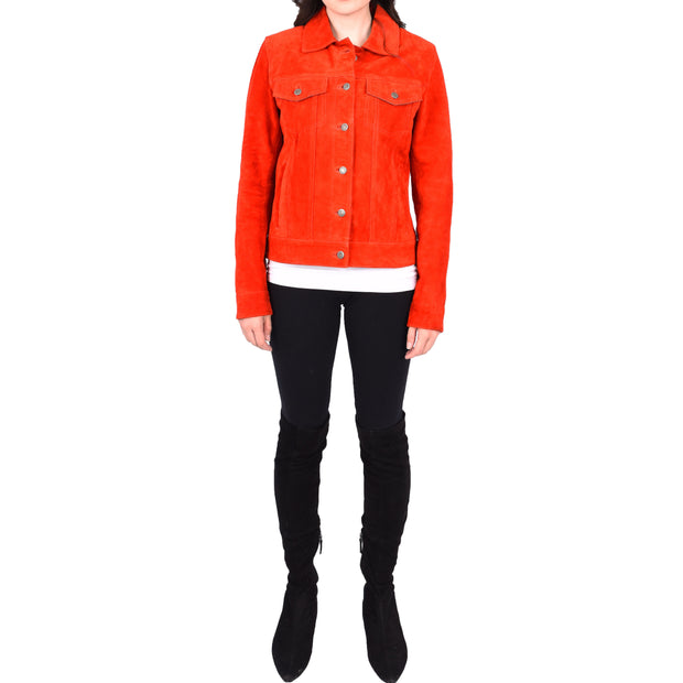Womens Red Suede Trucker Jacket American Western Style Marisa
