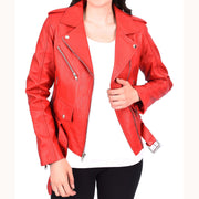 Womens Authentic Soft Leather Biker Jacket Slim Fit Jessie Red-6