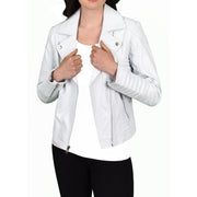Womens Designer Leather Biker Jacket Fitted Quilted Bonita White-6