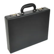 Classic Attache Case Black Faux Leather Dual Lock Slim Line Briefcase Bag Major