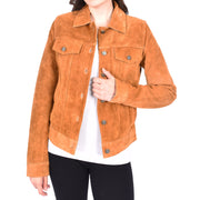 Womens Tan Suede Trucker Jacket American Western Style Marisa