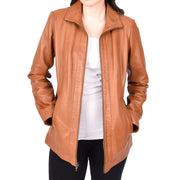Womens Classic Semi Fitted Biker Real Leather Jacket Nicole Tan-6