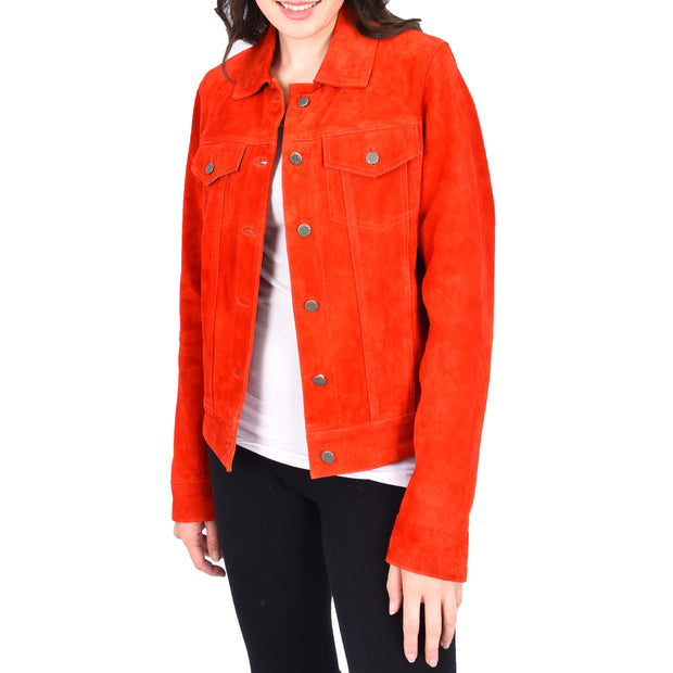 Womens Red Suede Trucker Jacket American Western Style Marisa