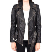 Womens Rub 0ff Leather Belted Jacket Hip Length With Zip Details Sandra