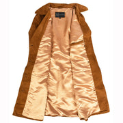 Women's Fine Goat Suede Trench Coat Below Knee Length, Belted Waist Long Jacket, Classic Style Rona Cognac