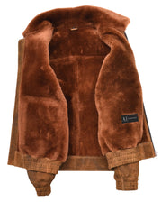 Mens Genuine Sheepskin Bomber Jacket Antique Brown Ginger Shearling Merino Klaus