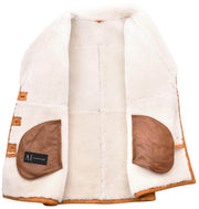 Womens Real Sueded Sheepskin Coat Mid Length Cognac White Shearling Parka Angela