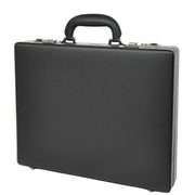 Classic Attache Case Black Faux Leather Dual Lock Slim Line Briefcase Bag Major