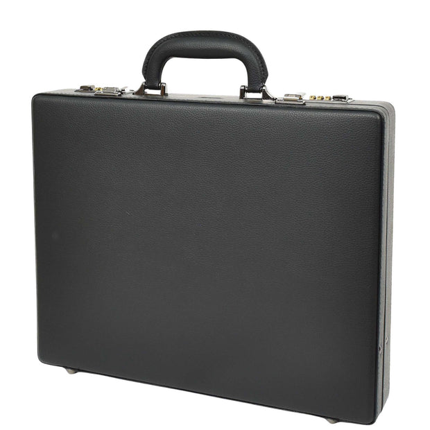 Classic Attache Case Black Faux Leather Dual Lock Slim Line Briefcase Bag Major