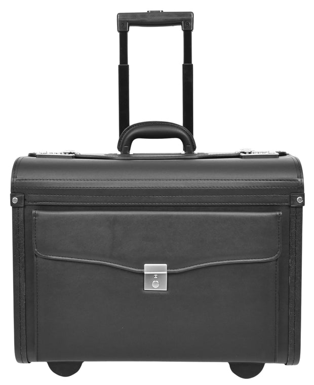 Pilot Case Wheeled Black Faux Leather Briefcase Business Travel Cabin Size Bag Crew