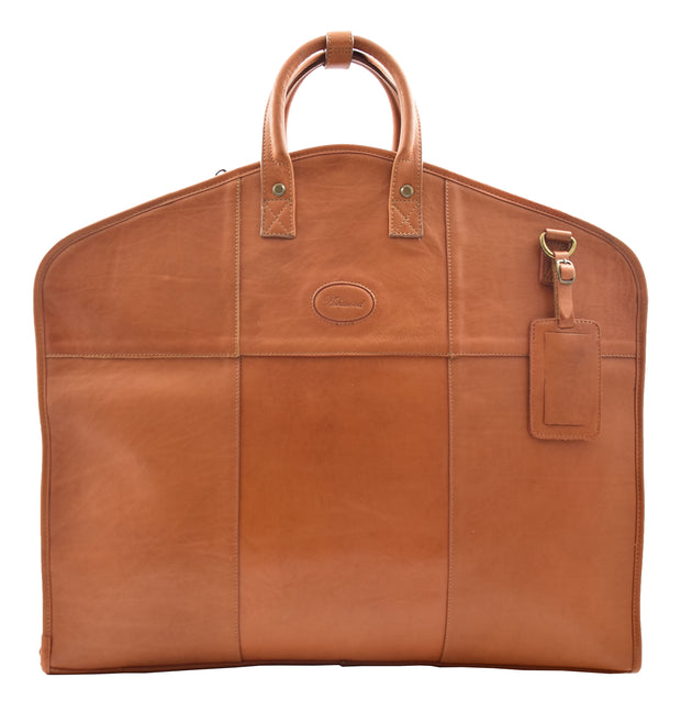 Genuine Leather Suit Carrier Garment Suiter Business Travel Bag Lockheed Tan