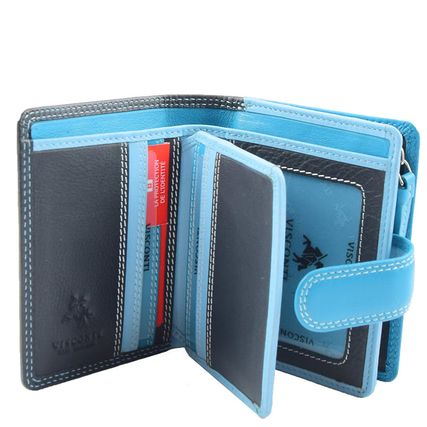 Womens Soft Leather Purse Multicoloured Mid-Sized Cards ID Cash Coins RFID Safe Eden Blue