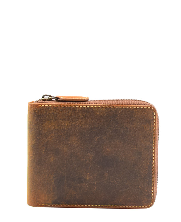 Mens Wallet Genuine Hunter Leather Zip Around Gift Boxed RFID Safe Aramac Tan