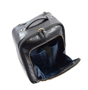 Wheeled Cabin Suitcase Real Black Leather Luggage Travel Bag Carlos