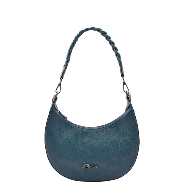 Womens Leather Shoulder Bag Braided Handle Casual Fashion Handbag A50 Teal