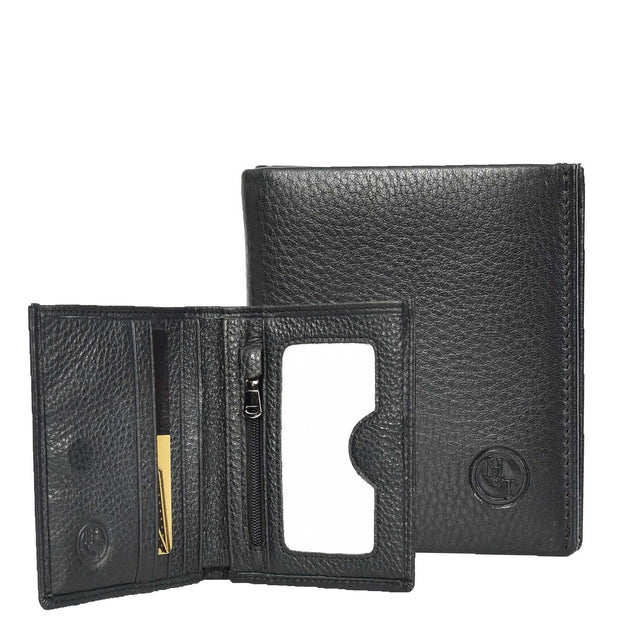 Genuine Leather Mens Slim Bi-Fold Style Wallet Notes Coin Pocket Business Cards A208 Black
