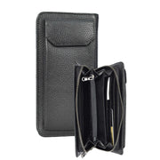 Real Leather Large Capacity Clutch Purse Zip Around Mobile Cards Glasses Organiser Travel Wallet A196 Black