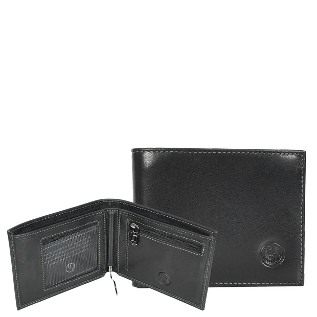 Premium Leather Mens Bi-Fold Slim Wallet Coins Money Clip Holder Style A208 Black