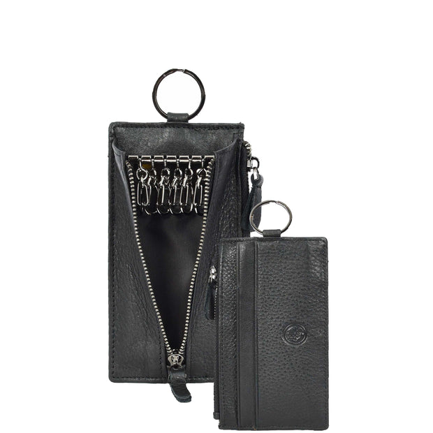 Genuine Leather Large Lightweight Key Case Wallet Car Key Holder Zipper Pouch A633 Black
