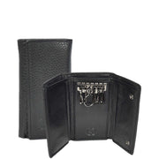 Real Leather Tri-Fold Key Case Wallet With Multiple Key Holders Pouch A168 Black