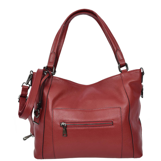 Genuine Leather Shoulder Bag Large Casual Fashion Hobo Handbag for Women A825 Red-6