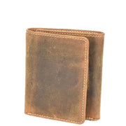 Mens Genuine Leather Tri-fold Wallet RFID Safe Multiple Card Slots ID Window with Gift Box A007 Oil Tan