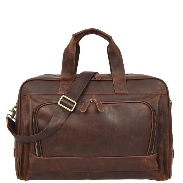 Real Leather Travel Holdall Mid Size Weekend Carry on Overnight Bag A008 Rust Brown