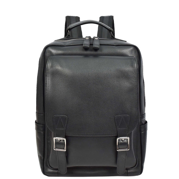 Premium Leather Backpack for Mens Hiking Travelling Casual Daypack A185 Black