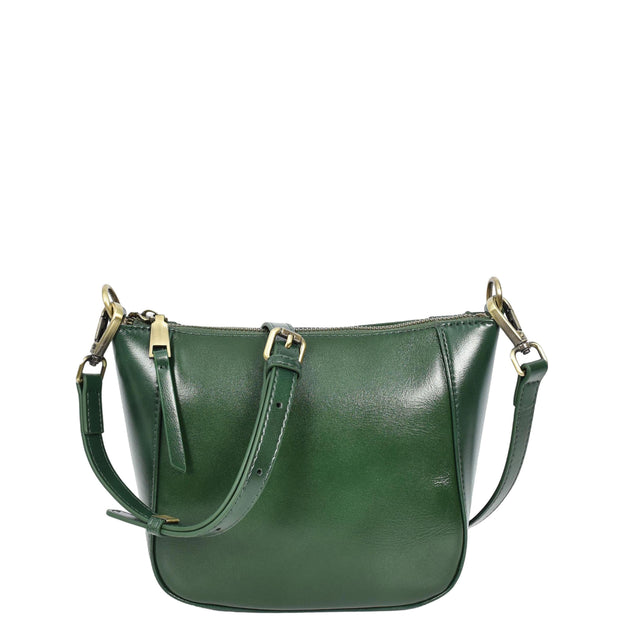Womens Genuine Leather Cross Body Bag Small Zip Top Sling Handbag Liv Green