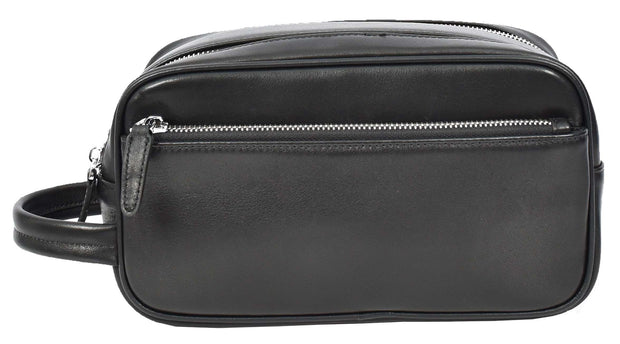 Genuine Leather Toiletry Travel Wash Bag Shaving Dopp Kit Organiser Pouch Ditty Black