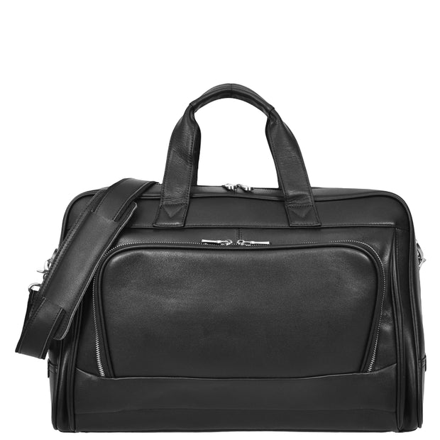 Real Leather Travel Holdall Mid Size Weekend Carry on Overnight Bag A008 Black