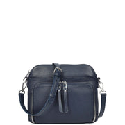 Womens Leather Crossbody Bag Multi-Pocket Shoulder Handbag Slim Sling Messenger June Navy