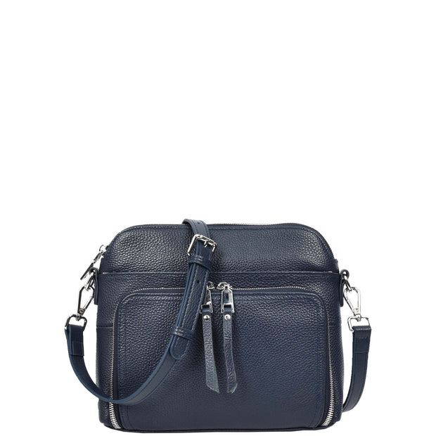 Womens Leather Crossbody Bag Multi-Pocket Shoulder Handbag Slim Sling Messenger June Navy