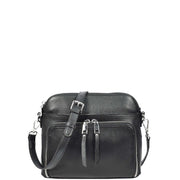 Womens Leather Crossbody Bag Multi-Pocket Shoulder Handbag Slim Sling Messenger June Black