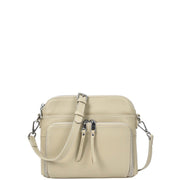 Womens Leather Crossbody Bag Multi-Pocket Shoulder Handbag Slim Sling Messenger June Taupe