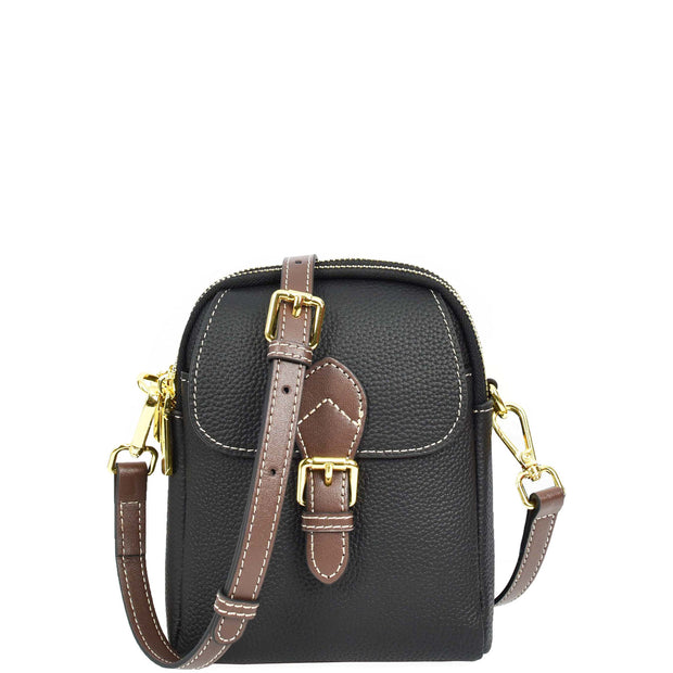 Leather Crossbody Bag, Women's Small Organiser Pouch, Multiple Pockets, Adjustable Shoulder Strap Miley Black