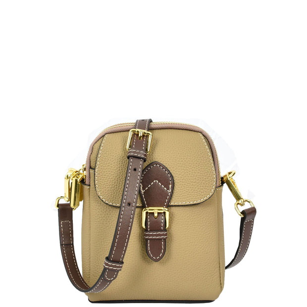 Leather Crossbody Bag, Women's Small Organiser Pouch, Multiple Pockets, Adjustable Shoulder Strap Miley Brown