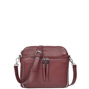 Womens Leather Crossbody Bag Multi-Pocket Shoulder Handbag Slim Sling Messenger June Burgundy