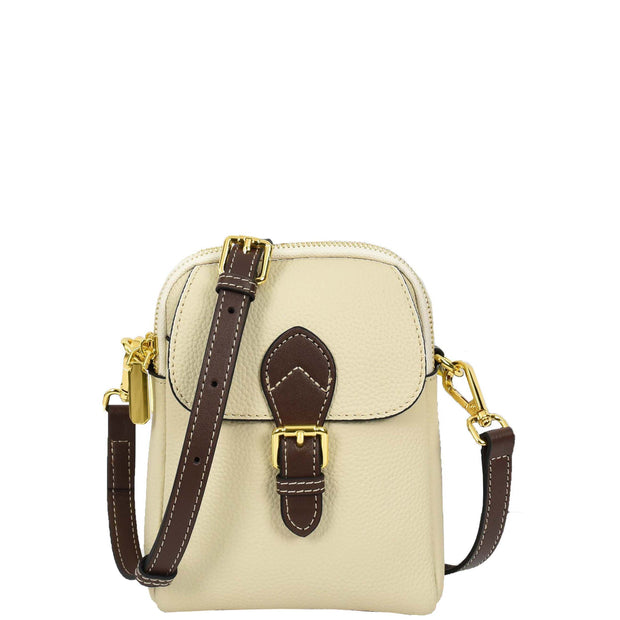 Leather Crossbody Bag, Women's Small Organiser Pouch, Multiple Pockets, Adjustable Shoulder Strap Miley Ivory