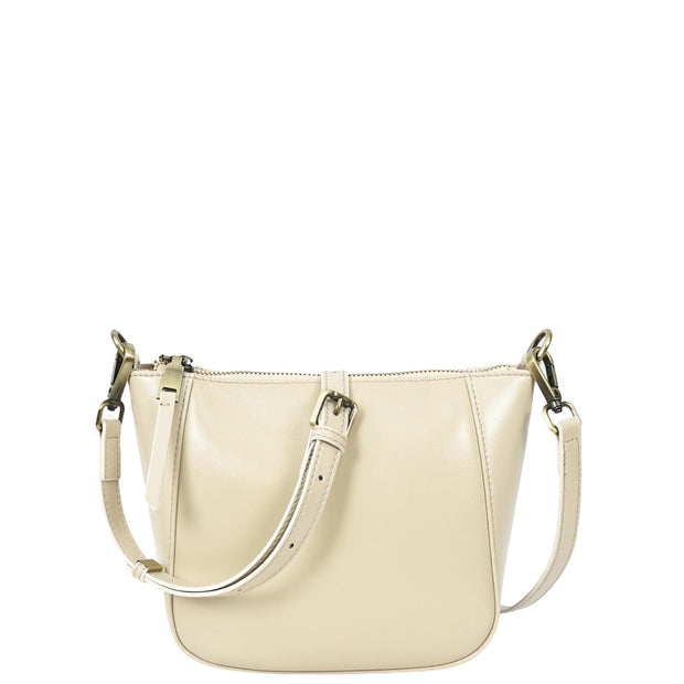 Womens Genuine Leather Cross Body Bag Small Zip Top Sling Handbag Liv White