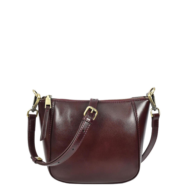 Womens Genuine Leather Cross Body Bag Small Zip Top Sling Handbag Liv Burgundy