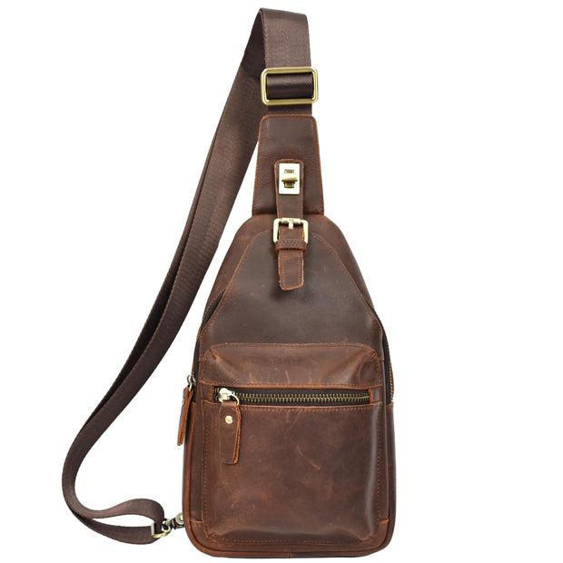 Trendy Real Leather Crossbody Bag Chest Pack Sling Bag Travel organiser for Men A095 Rust Brown