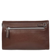 Mens Leather Wrist Clutch Bag Travel Organiser with Detachable Long Strap Murse Brown