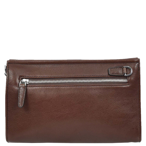 Mens Leather Wrist Clutch Bag Travel Organiser with Detachable Long Strap Murse Brown