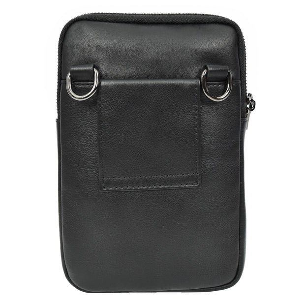 Mens Real Leather Small Wrist Bag Travel Mobile Sling Bag Organiser Pouch AB101 Black